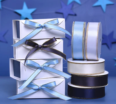 Custom Metallic Gold Ribbon with Wedding Brand Logo and Gifts Car Decoration Party 100yards/lot