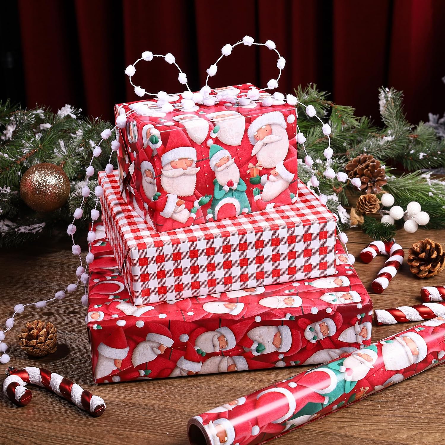 WRAPLA Reversible Christmas Wrapping Paper, Candy Cane Stripes 43cm x 10m
