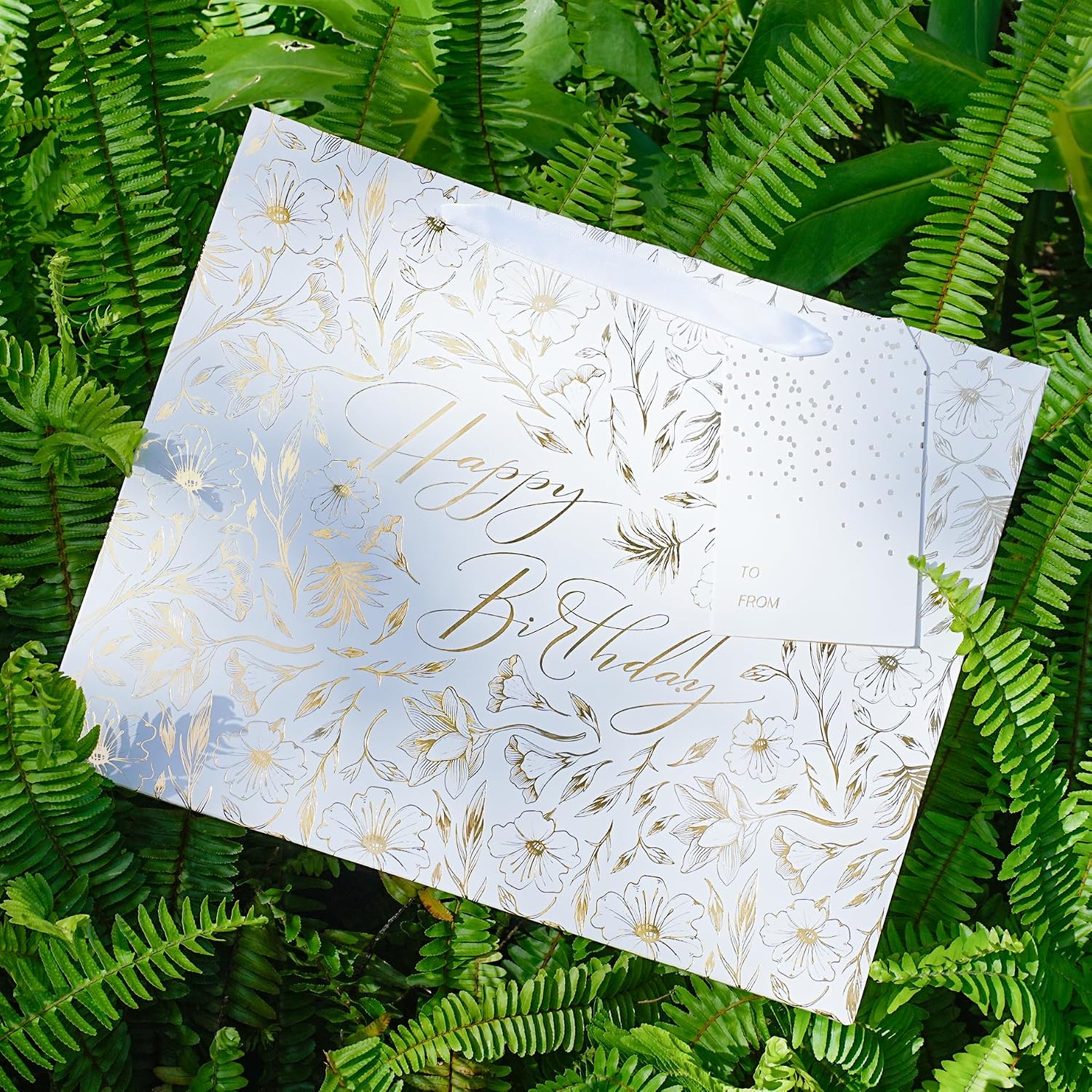 WRAPLA 13" Blue White Peony Paper Gift Bag for Wedding with Tissue & Card