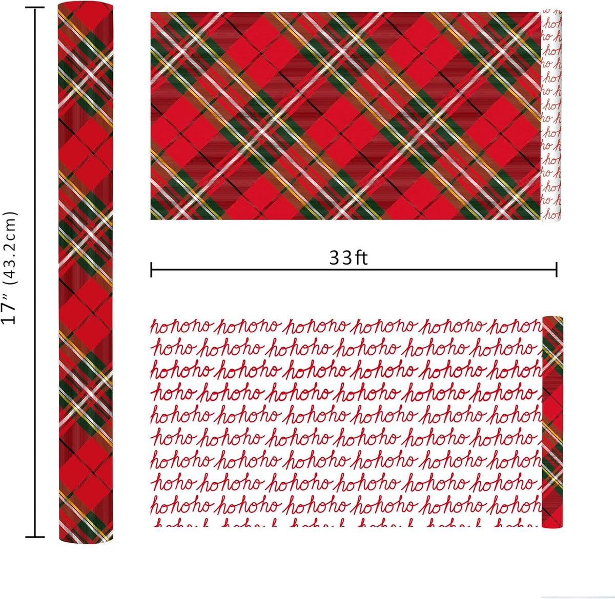 WRAPLA Reversible Christmas Wrapping Paper, Candy Cane Stripes 43cm x 10m