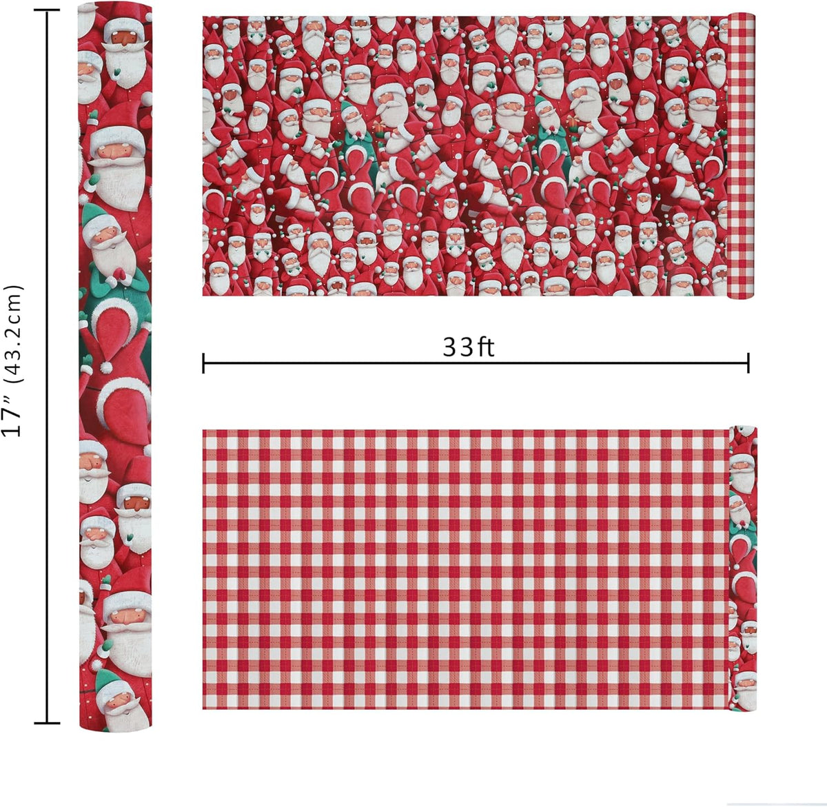 WRAPLA Reversible Christmas Wrapping Paper, Candy Cane Stripes 43cm x 10m