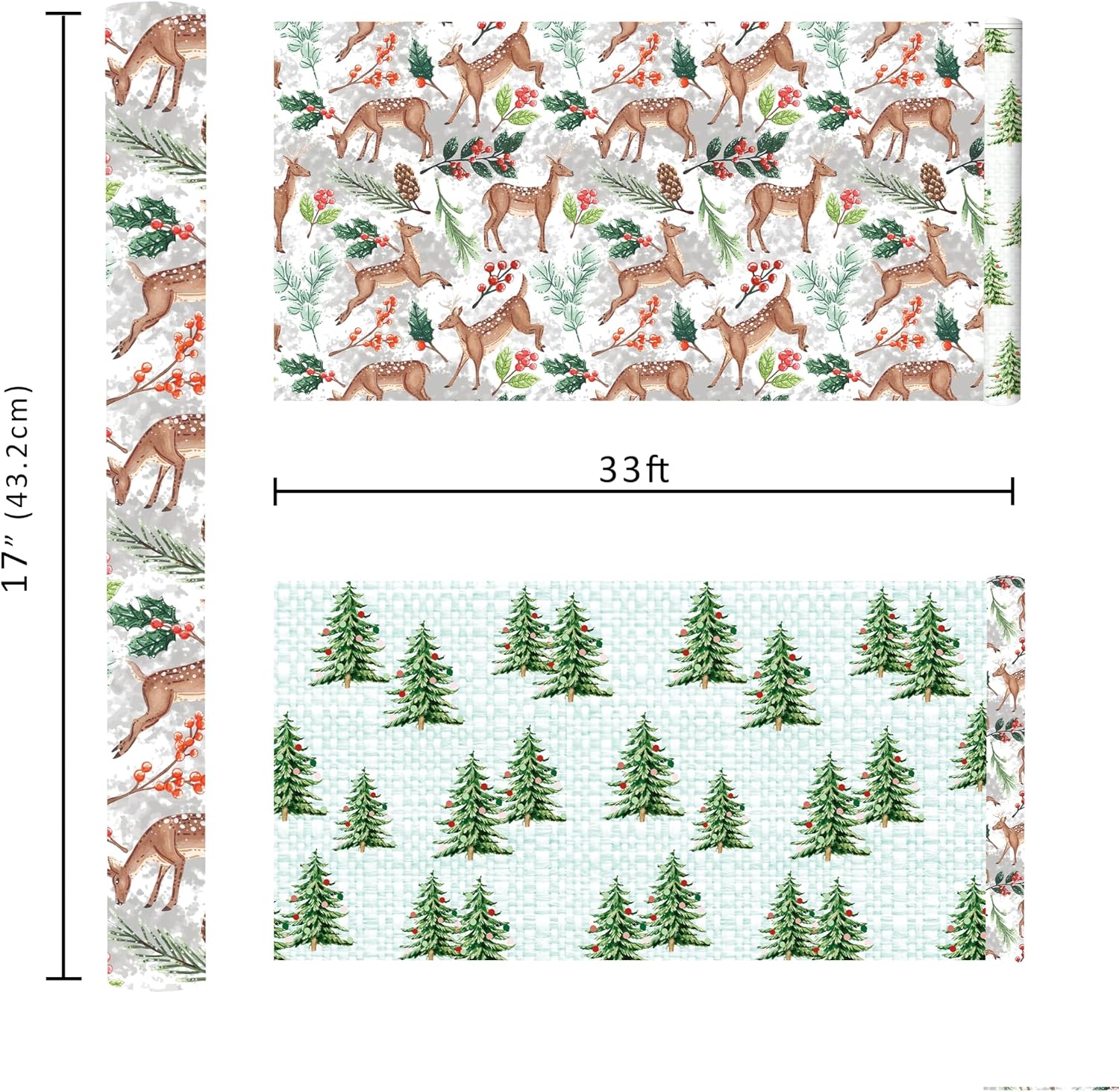 WRAPLA Christmas Wrapping Paper Doe Floral and Tree Design Gift Wrap