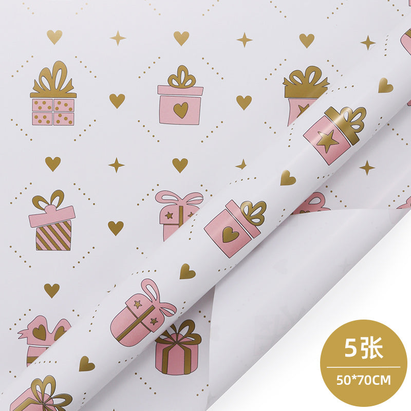 WRAPLA Wrapping Paper Roll - Cute Cartoon Christmas Gift Wrap Paper Flat Sheet for Wedding, Birthdays, Valentines, Party - 5 Rolls-25 Sheets - 70 cm X 50cm Per Sheet