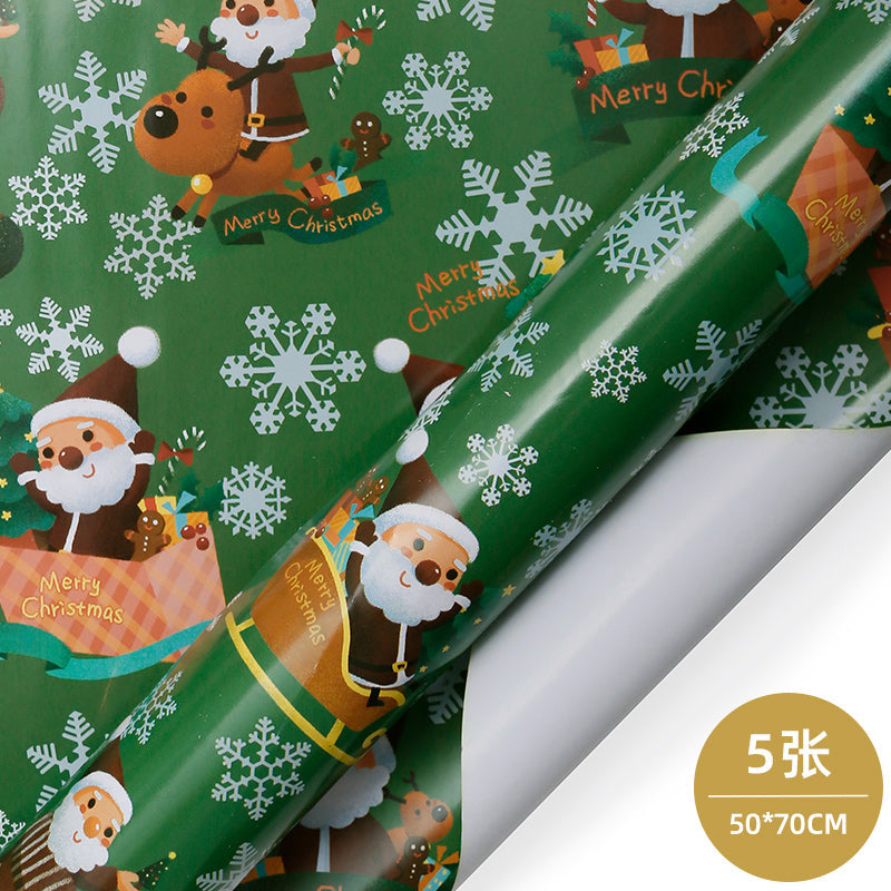 WRAPLA Wrapping Paper Roll - Cute Cartoon Christmas Gift Wrap Paper Flat Sheet for Wedding, Birthdays, Valentines, Party - 5 Rolls-25 Sheets - 70 cm X 50cm Per Sheet