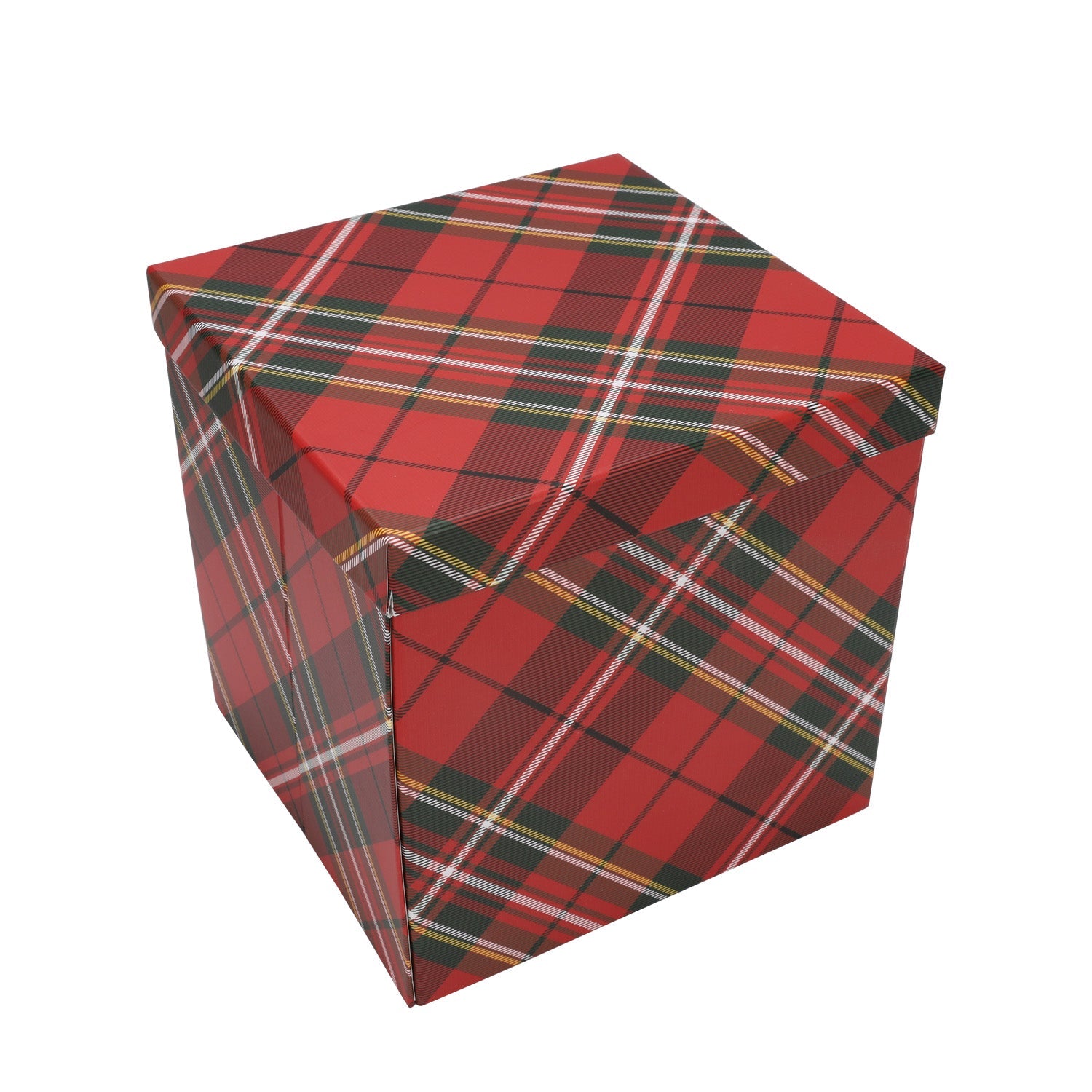 WRAPLA 23X23X23CM Christmas Gift Box with Lid Red Buffalo Plaid design for Party, Wedding, Gift Wrap, Bridesmaid Proposal, Storage
