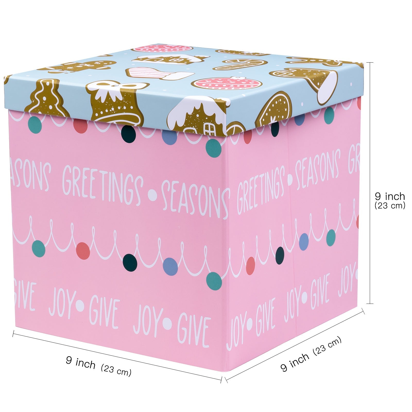 WRAPLA 23X23X23CM Christmas Gift Box with Lid Pink and Blue design for Party, Wedding, Gift Wrap, Bridesmaid Proposal, Storage