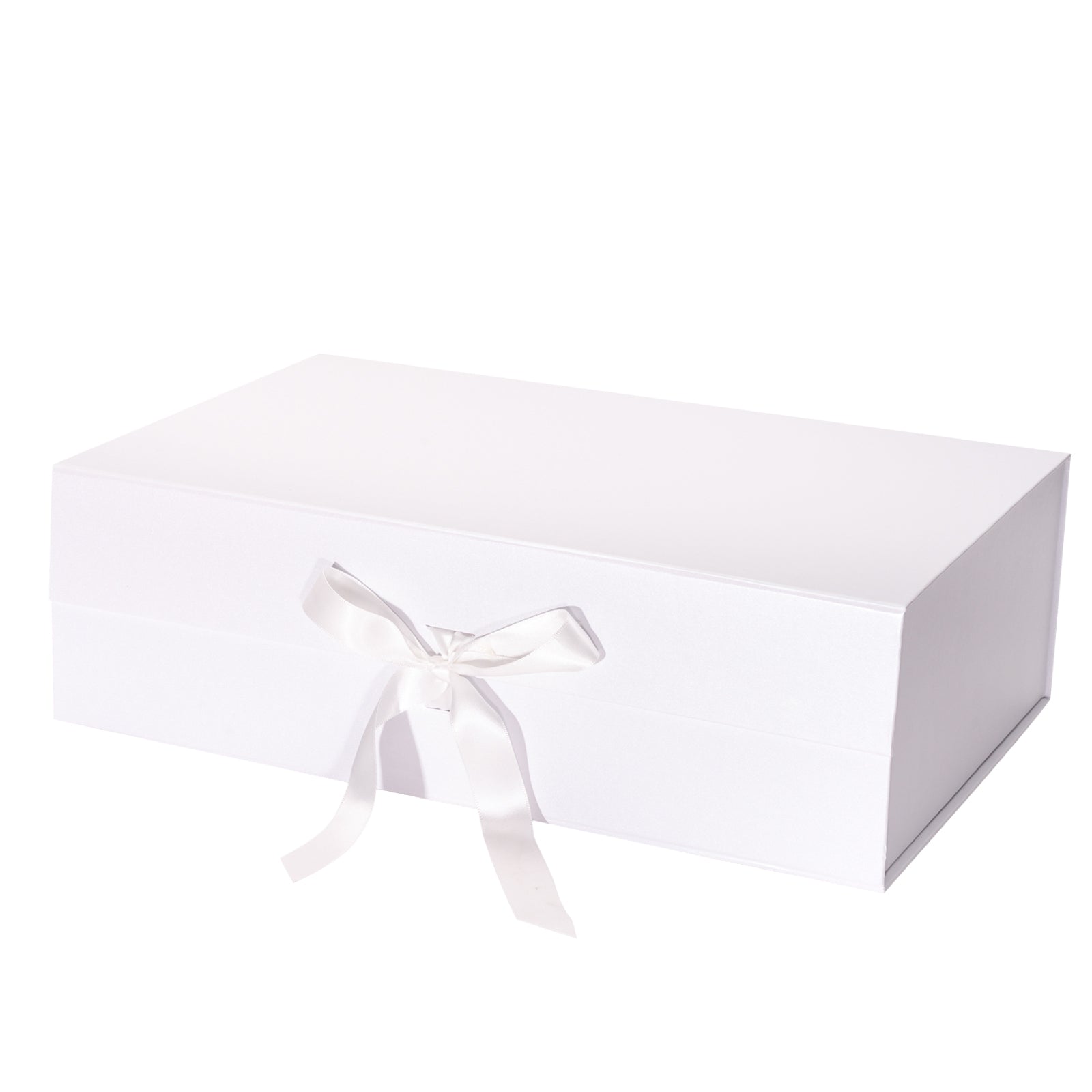 WRAPLA White Gift Box with Satin Ribbon, 35X23X10CM Collapsible Gift Box with Magnetic Closure for Party, Wedding, Gift Wrap, Bridesmaid Proposal, Storage