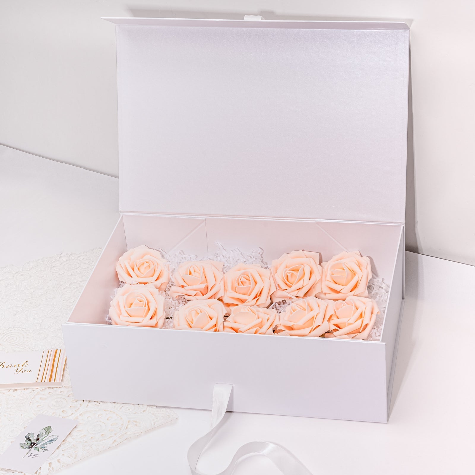 WRAPLA White Gift Box with Satin Ribbon, 35X23X10CM Collapsible Gift Box with Magnetic Closure for Party, Wedding, Gift Wrap, Bridesmaid Proposal, Storage