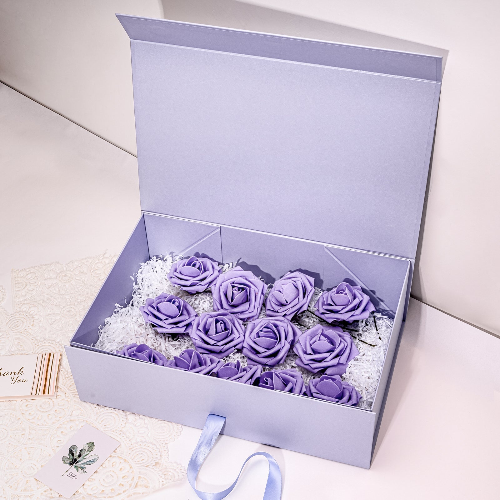 WRAPLA Taro Gift Box with Satin Ribbon, 35X23X10CM Collapsible Gift Box with Magnetic Closure for Party, Wedding, Gift Wrap, Bridesmaid Proposal, Storage