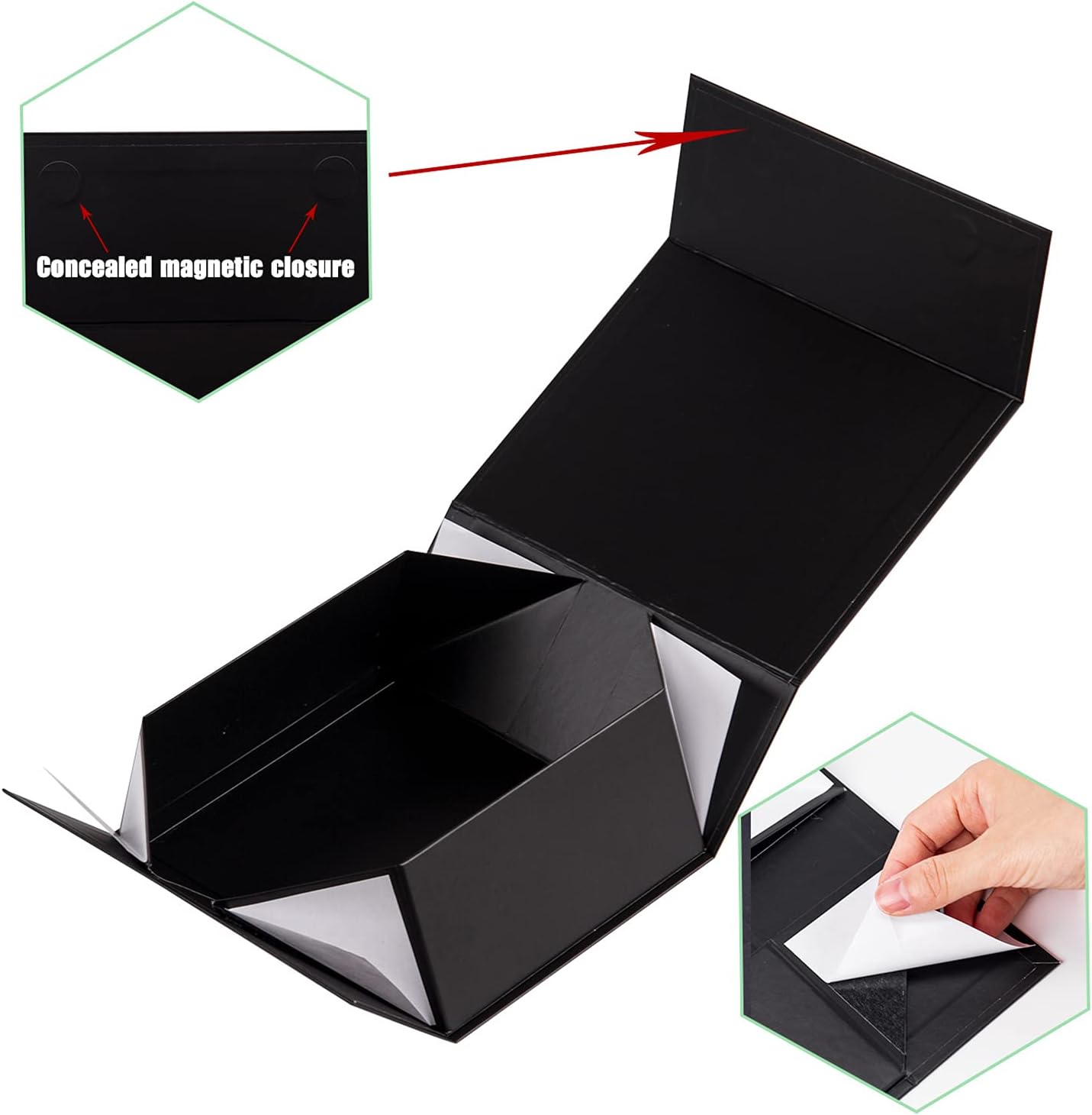 WRAPLA 20X20X10CM Black Gift Box- Collapsible Gift Box with Magnetic Closure and Tissue Paper, Perfect for Birthday, Party, Holiday, Wedding, Graduation