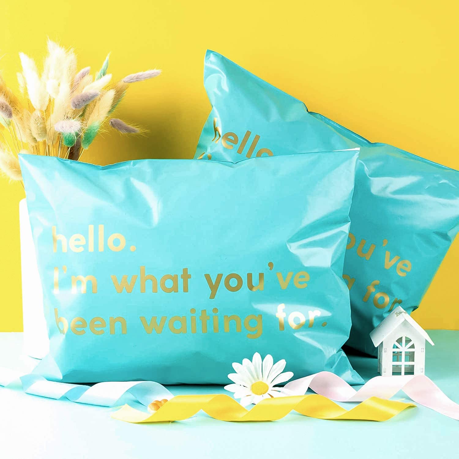 WRAPLA 25 x 33cm (10 x 13 inches) Poly Mailers Shipping Bags Text Printed Light Blue Poly Mailers 2.3 Mil Heavy Duty Self Seal Mailing Envelopes - 100 Pack