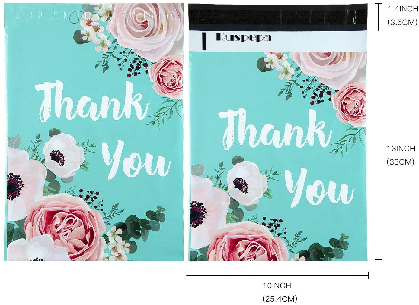 WRAPLA 25 x 33cm (10 x 13 inches) Poly Mailers Shipping Bags Thank You Notes Flowers Surrounded Light Blue Poly Mailers 2.3 Mil Heavy Duty Self Seal Mailing Envelopes - 100 Pack