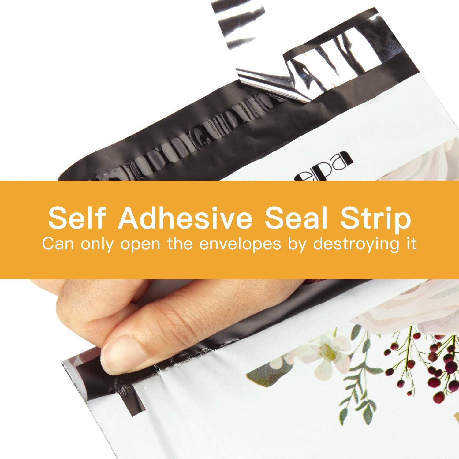 WRAPLA 15 x 23cm Poly Mailers Shipping Bags Thank You Notes Flowers Surrounded White Poly Mailers 2.3 Mil Heavy Duty Self Seal Mailing Envelopes - 100 Pack