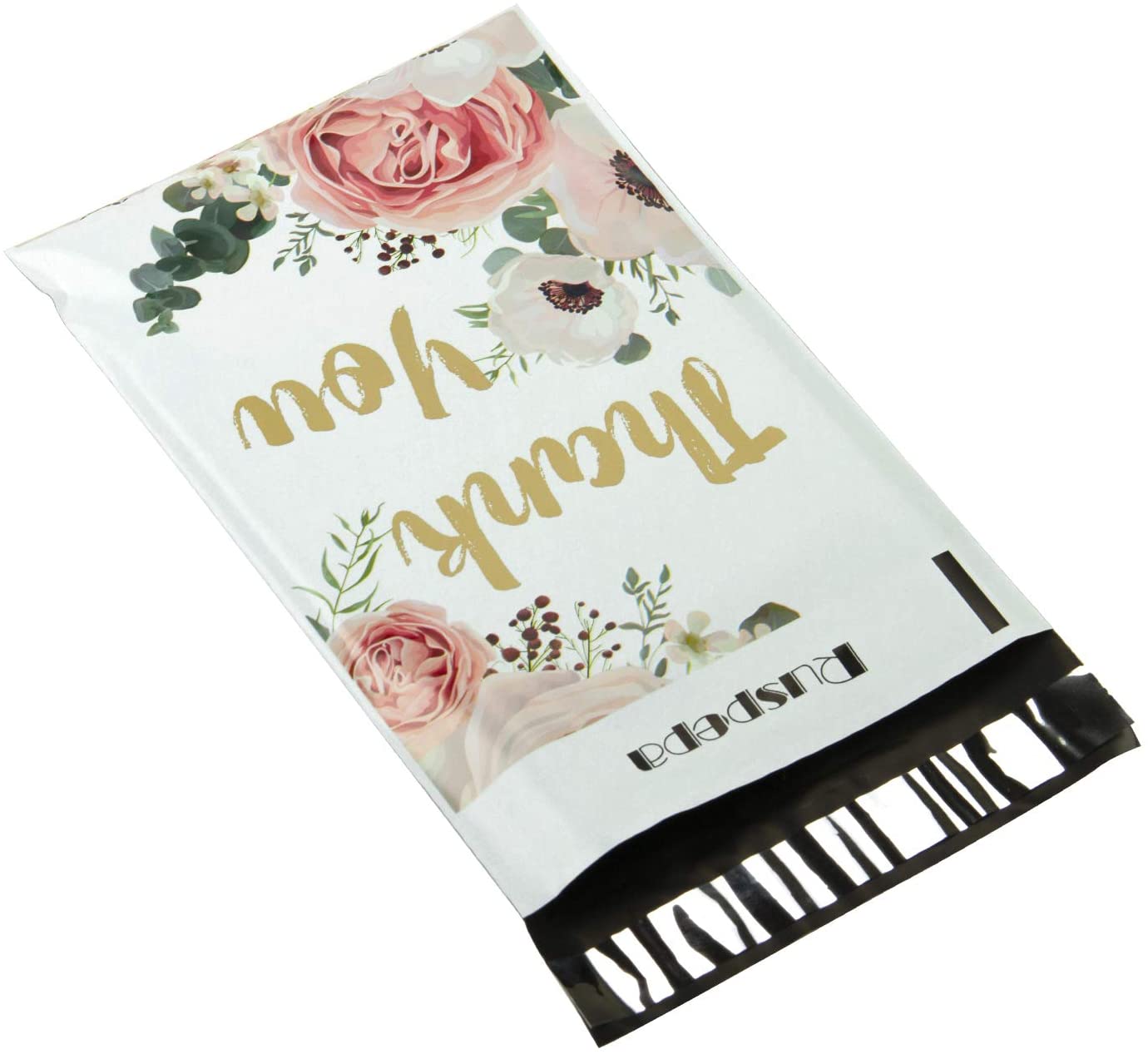 WRAPLA 15 x 23cm Poly Mailers Shipping Bags Thank You Notes Flowers Surrounded White Poly Mailers 2.3 Mil Heavy Duty Self Seal Mailing Envelopes - 100 Pack