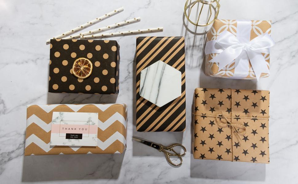 WRAPLA Wrapping Paper Roll - Roll Black and White Geometry for Wedding, Birthdays, Valentines, Christmas - 5 Roll - 76 cm X 3 m Per Roll