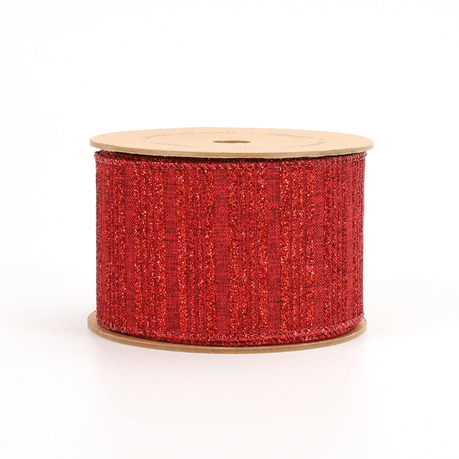 2 1/2" HOLIDAY WIRED RIBBON | "GLITTER STRIPED" CRANBERRY 10 YARD ROLL 6.3X915cm