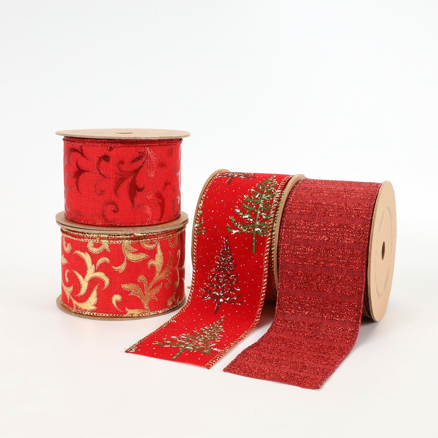 2 1/2" HOLIDAY WIRED RIBBON | "GLITTER STRIPED" CRANBERRY 10 YARD ROLL 6.3X915cm