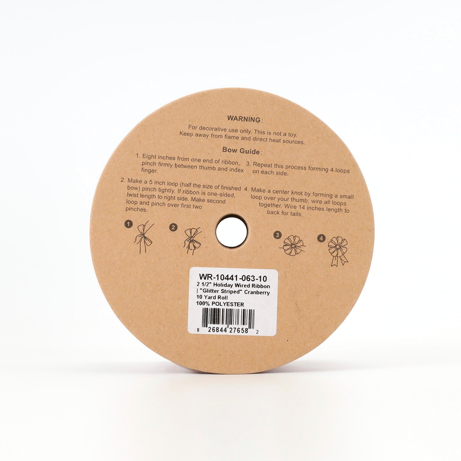 2 1/2" HOLIDAY WIRED RIBBON | "GLITTER STRIPED" CRANBERRY 10 YARD ROLL 6.3X915cm