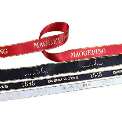 Custom Metallic Gold Ribbon with Wedding Brand Logo and Gifts Car Decoration Party 100yards/lot