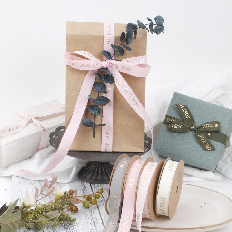 15MM X 10 Yards "JUST FOR YOU" GOLD PRINTED RIBBON Gift Polyester Wrapping