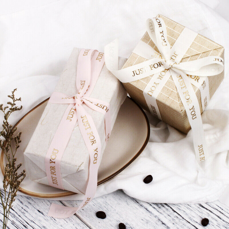 15MM X 10 Yards "JUST FOR YOU" GOLD PRINTED RIBBON Gift Polyester Wrapping