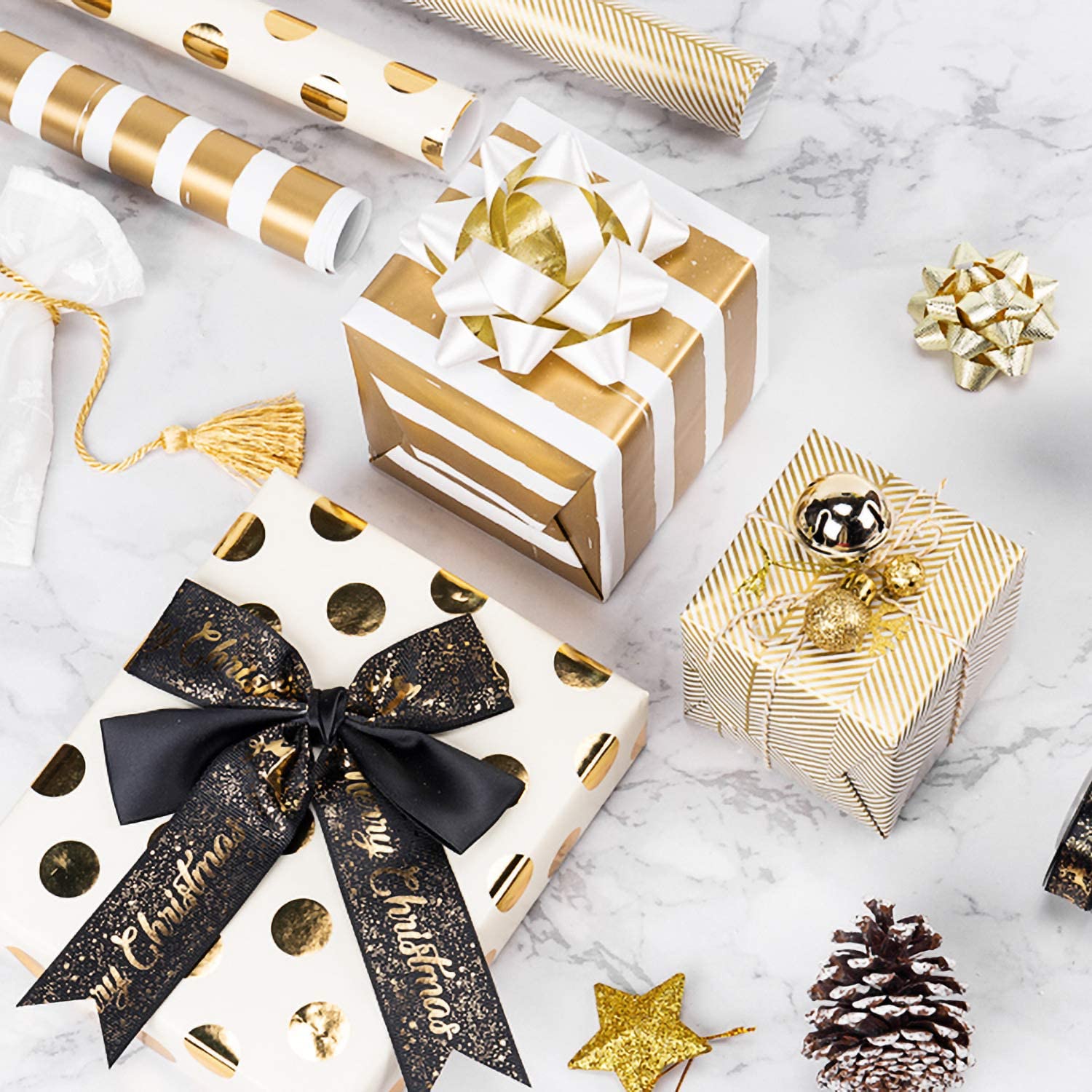 WRAPLA Wrapping Paper Roll - 5 Design Christmas Gift Wrap Paper Flat Sheet for Wedding, Birthdays, Valentines, Party - 5 Rolls-25 Sheets - 70 cm X 50cm Per Sheet
