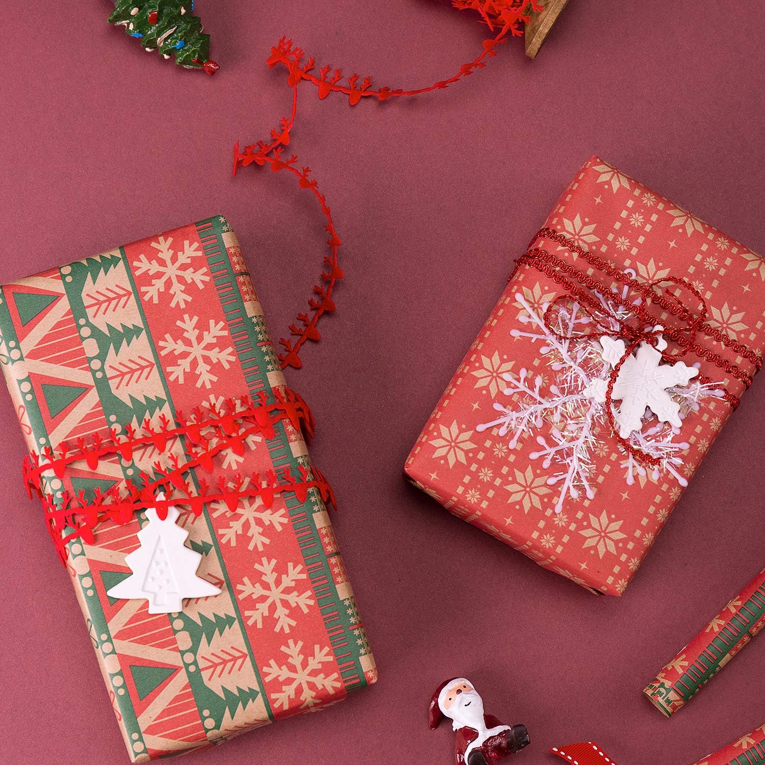 WRAPLA Christmas Wrapping paper - Kraft Paper with Red Green Car Pattern For Wedding, Birthdays, Valentines, Christmas - 5 Roll - 76 cm X 3 m Per Roll
