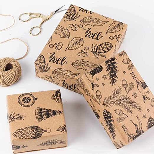 WRAPLA Christmas Wrapping paper - Kraft Paper with Red and Black Pattern For Wedding, Birthdays, Valentines, Christmas - 5 Roll - 76 cm X 3 m Per Roll