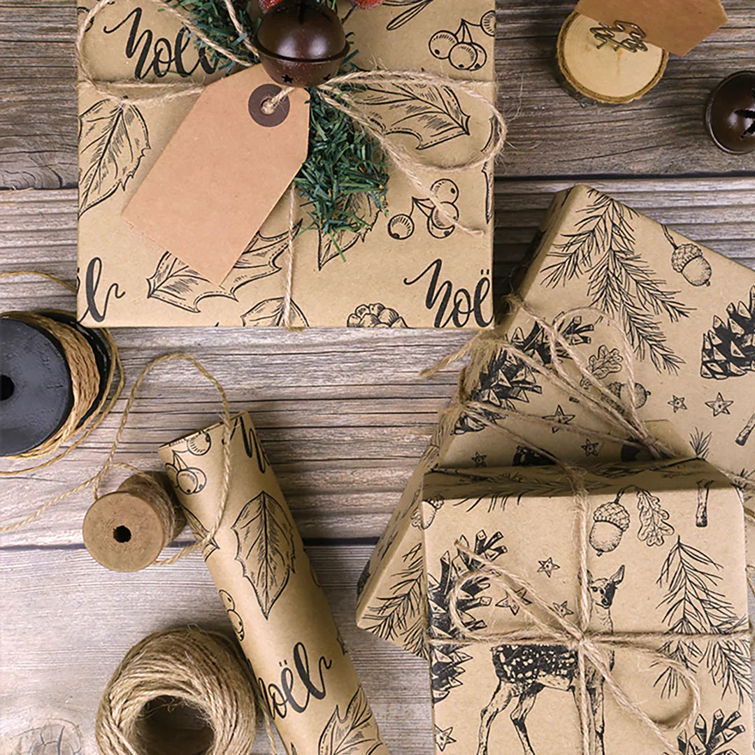 WRAPLA Christmas Wrapping paper - Kraft Paper with Red and Black Pattern For Wedding, Birthdays, Valentines, Christmas - 5 Roll - 76 cm X 3 m Per Roll