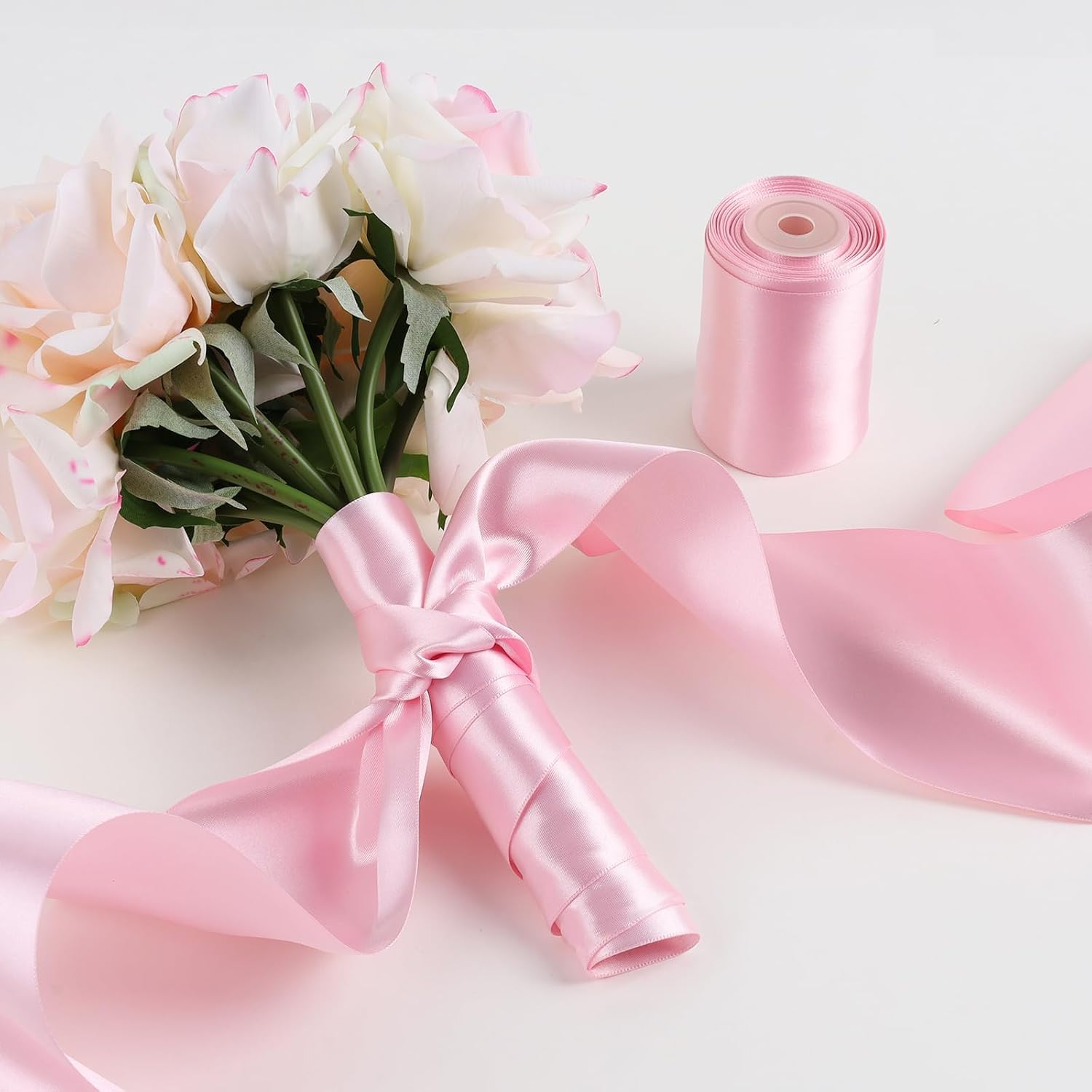 Light Blue Satin Ribbon 3 Inch 10 Yards Double Faced Luxury Baby Blue Silk Ribbon for Gift Wrapping Flower Bouquets Bow Christmas Wedding Party Decoration