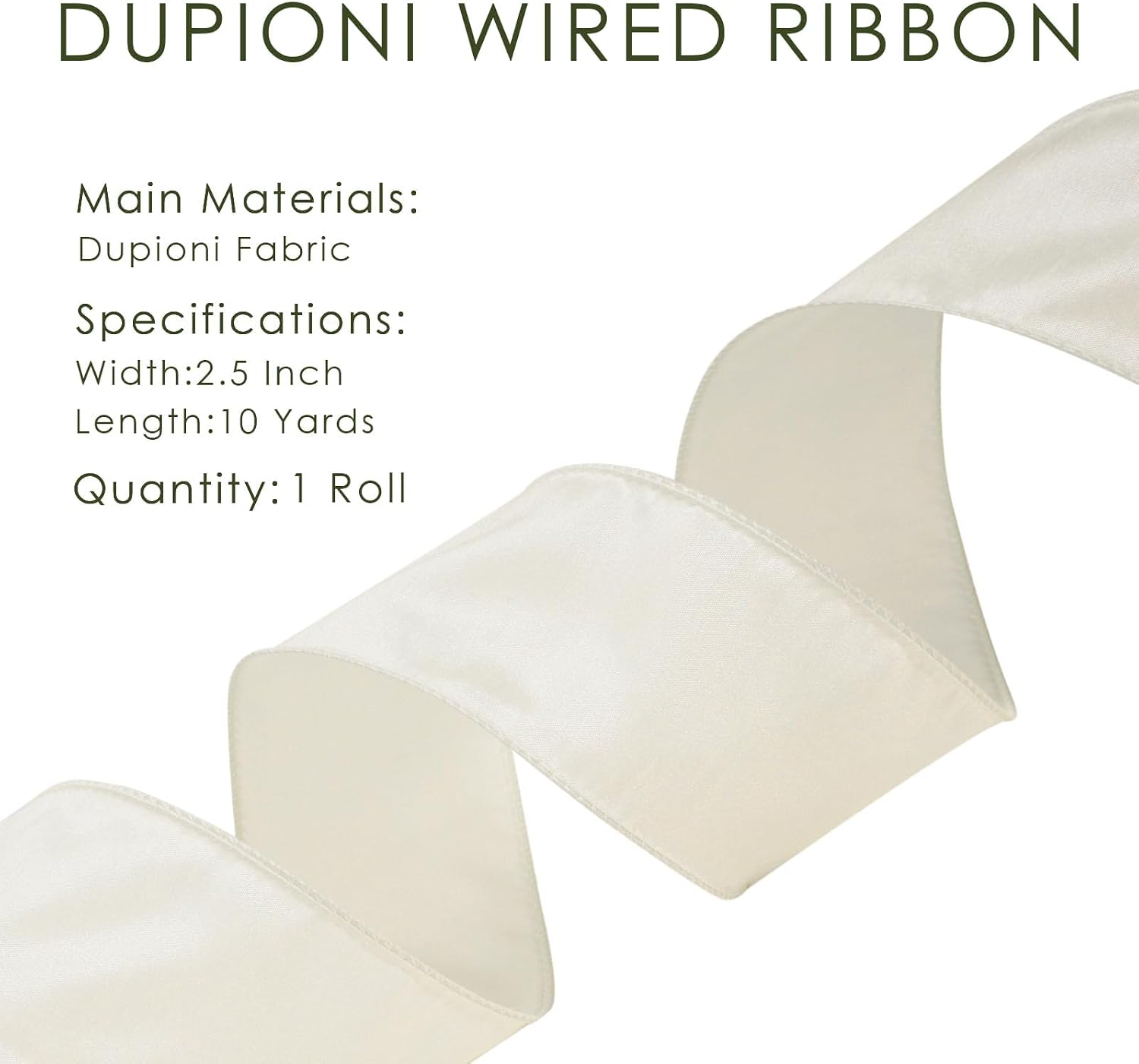 Moss Ribbon Wired 1 Inch x 10 Yards, Dupioni Christmas Decor