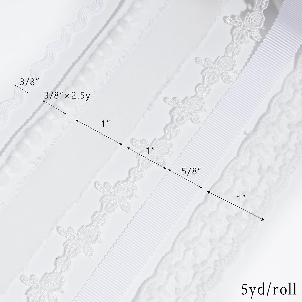 Black Ribbons for Crafts 6 Rolls, 30 Yards, Polka Dot & Glitter