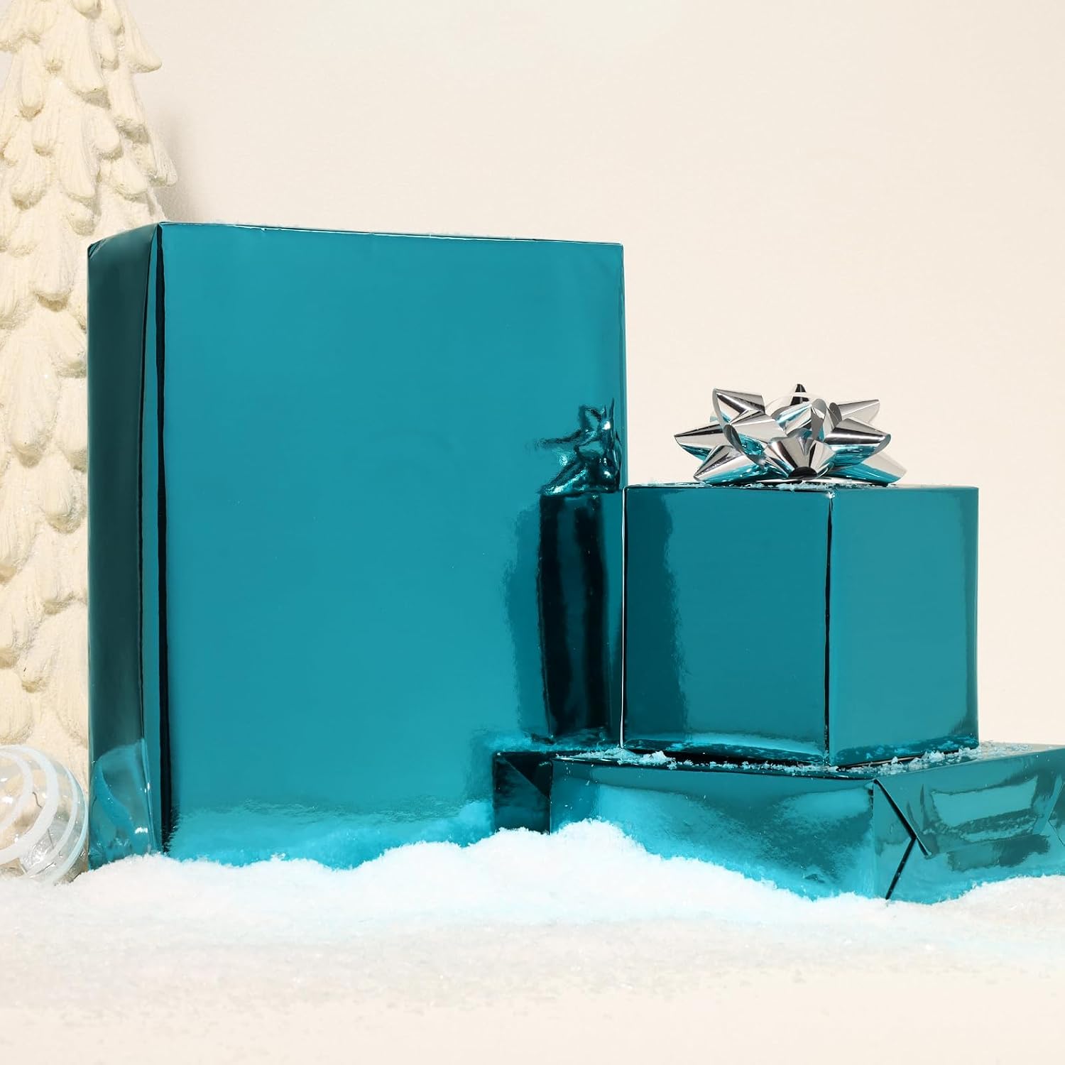 WRAPLA Green Metallic Christmas Wrapping Paper, Solid Color Roll