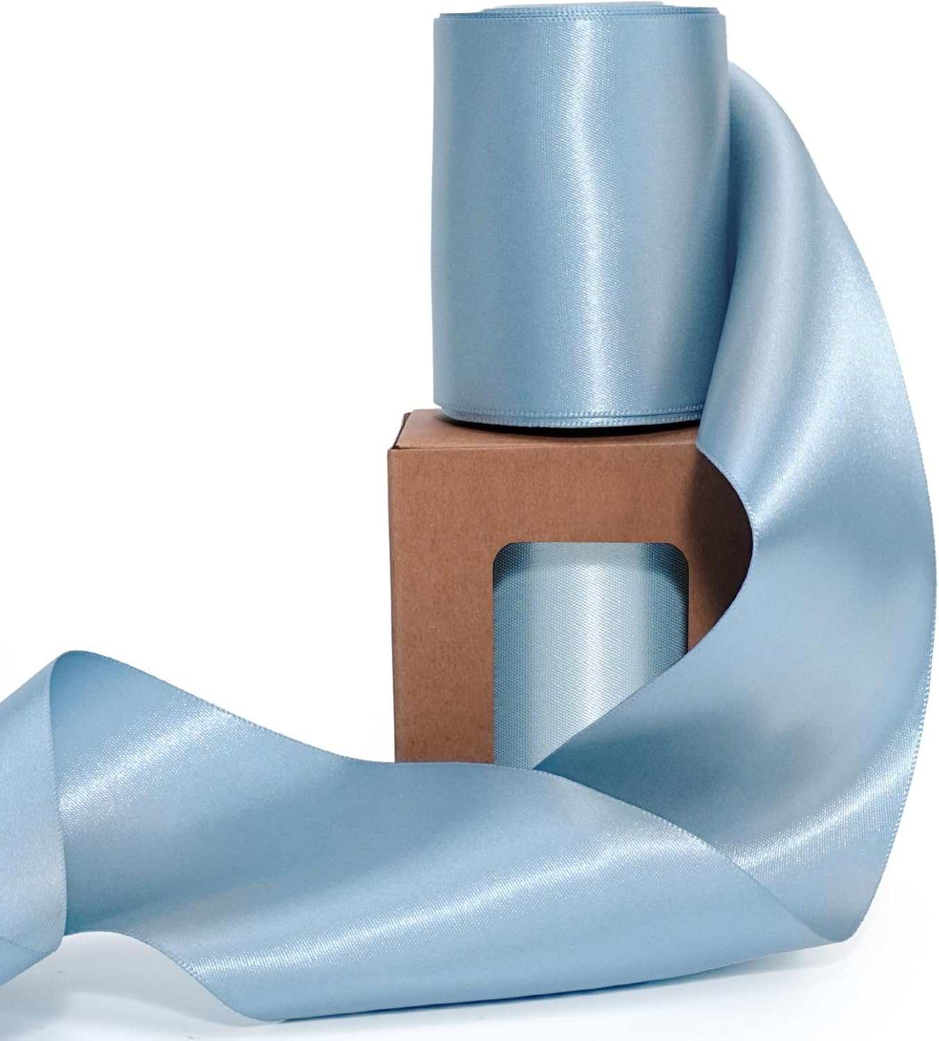 Light Blue Satin Ribbon 3 Inch 10 Yards Double Faced Luxury Baby Blue Silk Ribbon for Gift Wrapping Flower Bouquets Bow Christmas Wedding Party Decoration