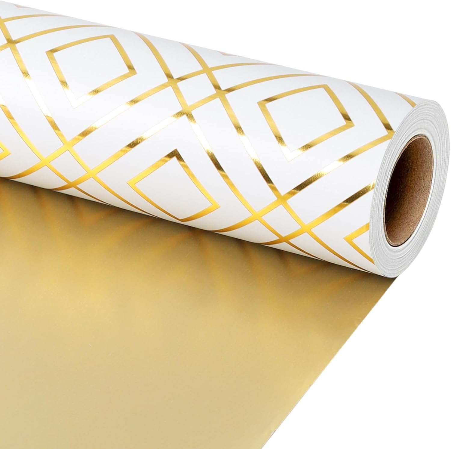 WRAPLA Luxury Wrapping Paper, White Gold Botanical Foil for Wedding Gifts