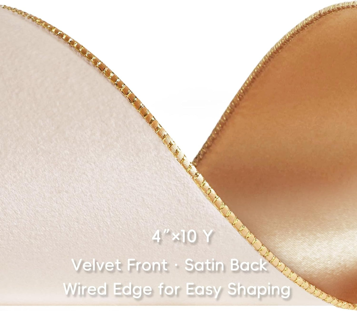 Black Velvet Wired Ribbon, Gold Edge, Gold Satin Back, 4 Inch