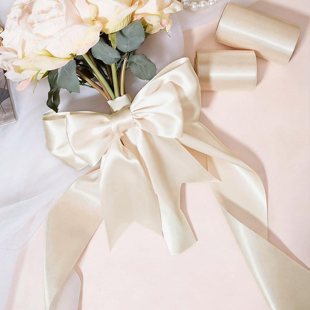 Light Blue Satin Ribbon 3 Inch 10 Yards Double Faced Luxury Baby Blue Silk Ribbon for Gift Wrapping Flower Bouquets Bow Christmas Wedding Party Decoration