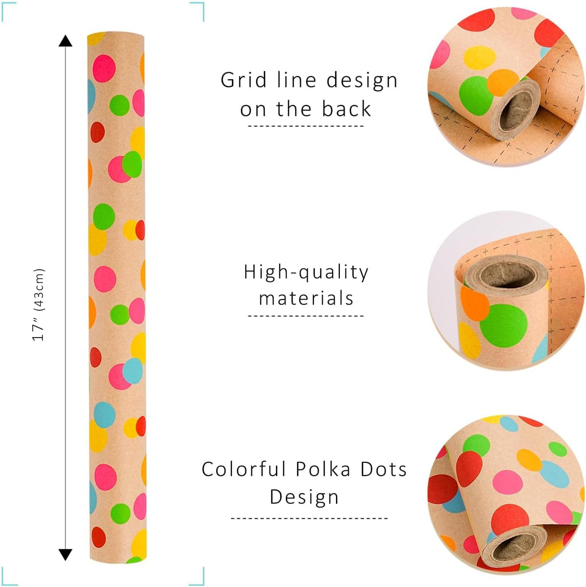 WRAPLA Kraft Birthday Wrapping Paper Colorful Balloons Design for Holiday
