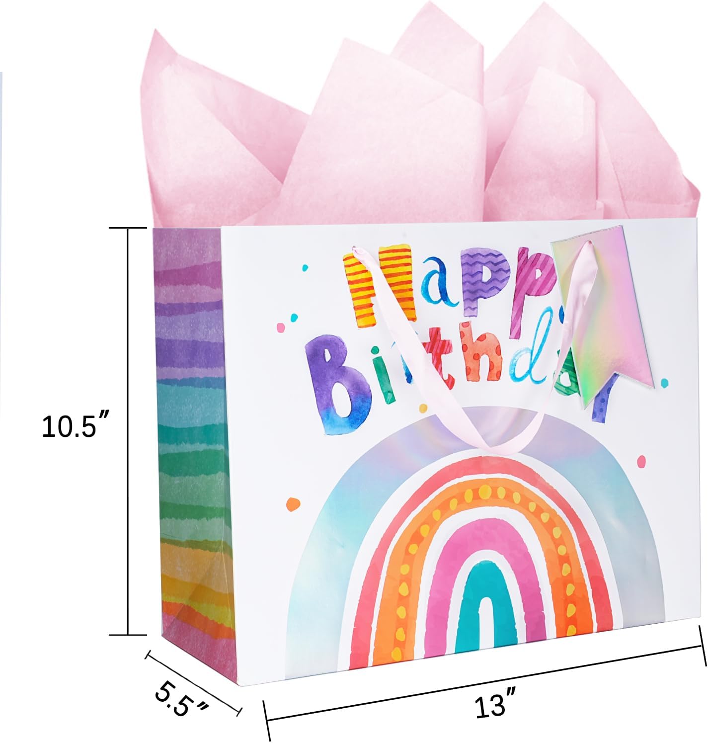 WRAPLA 13" Large Dinosaur Birthday Gift Bag, Blue Holographic Design