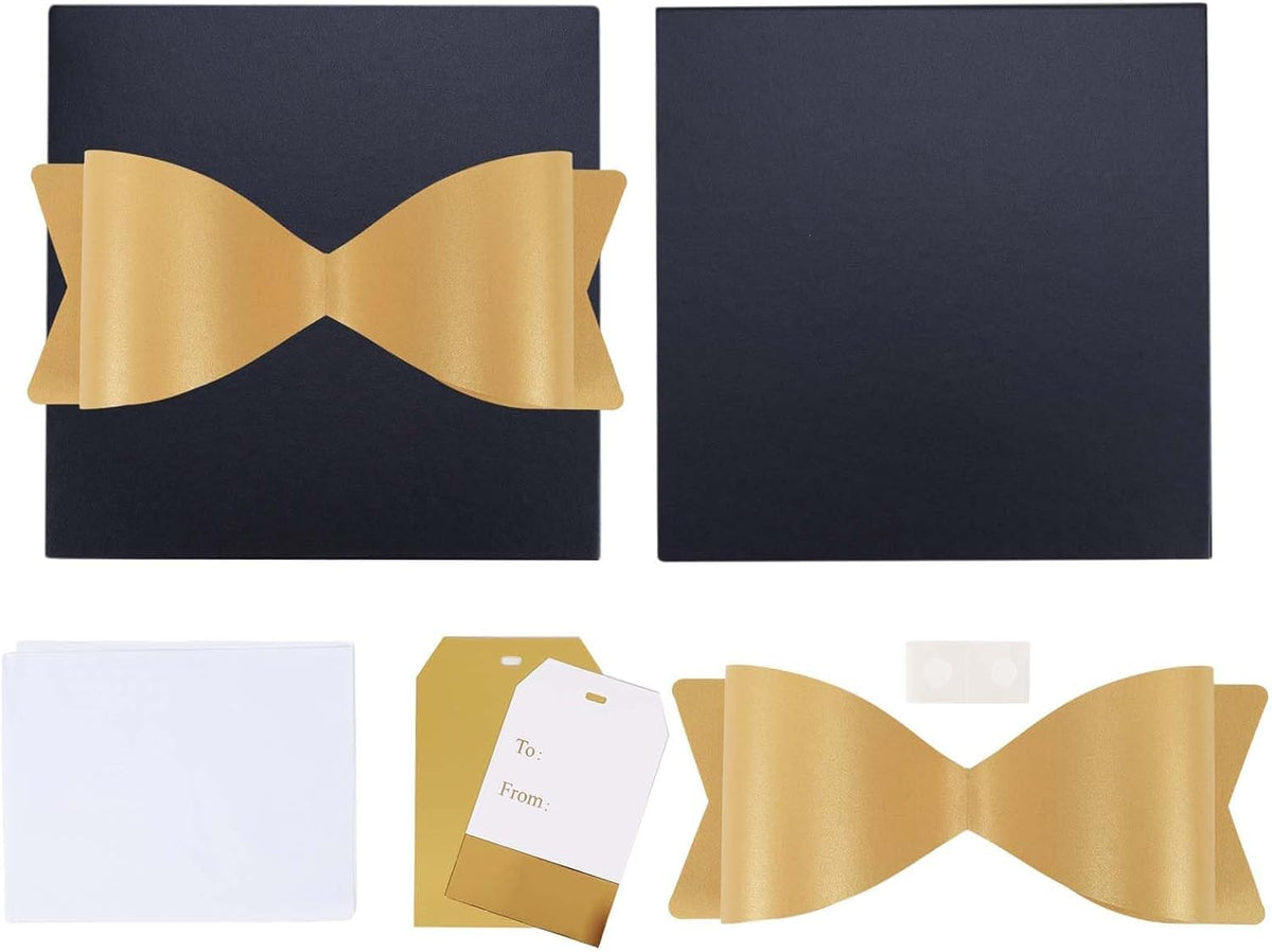 WRAPLA Large Black Gift Boxes with Lids, 10x10x10 Inch Foldable Design