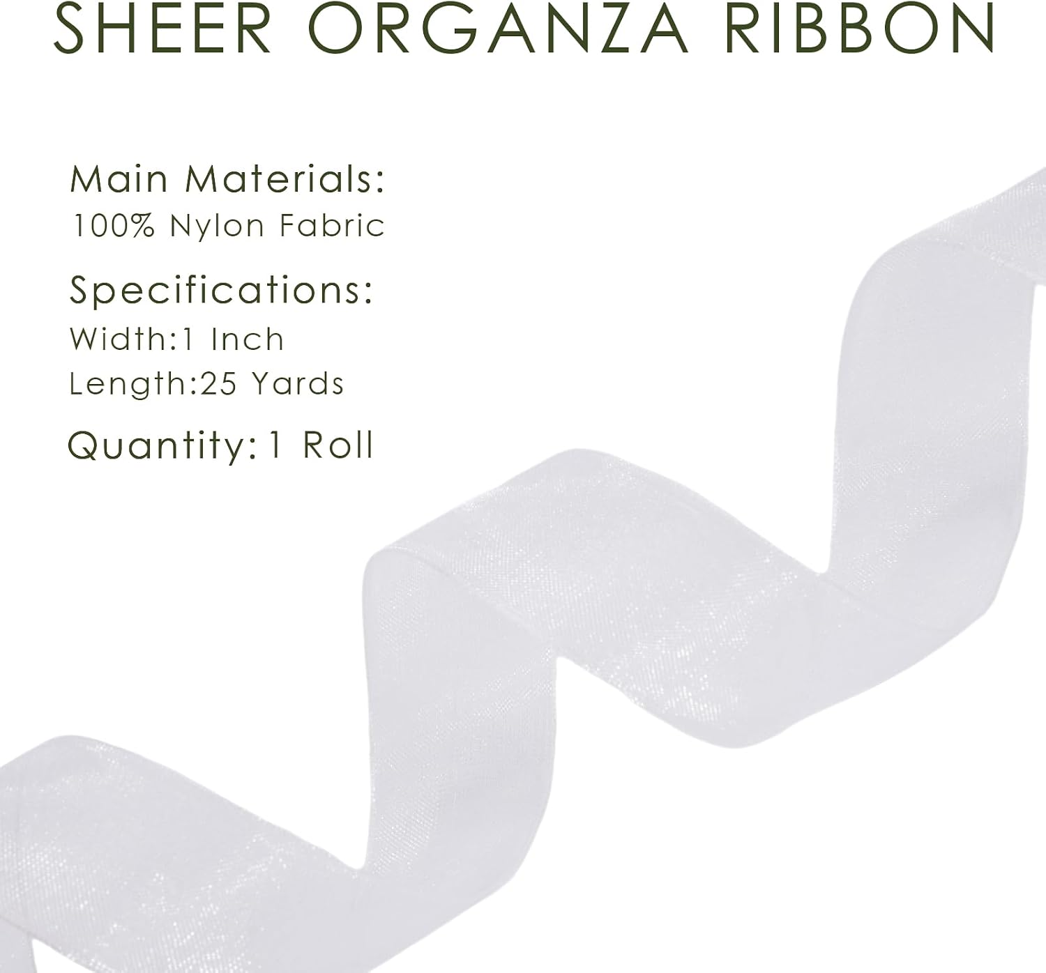 White Sheer Organza Ribbon 1In x 25Yds for Wedding & Craft Decor