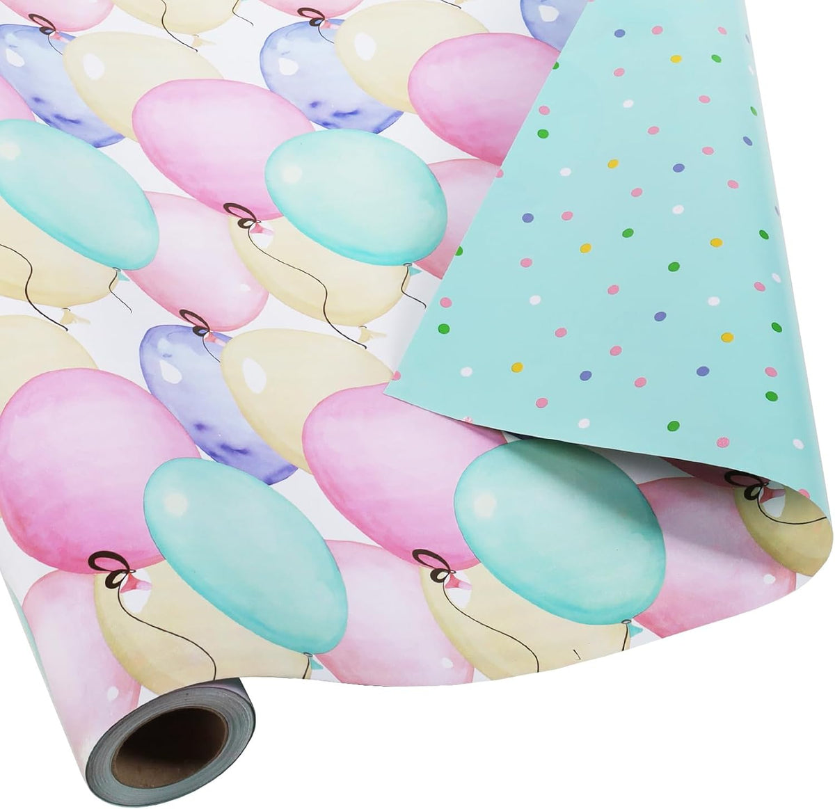 WRAPLA Bright Wrapping Paper, Balloons Dots For kid Birthday & Baby shower