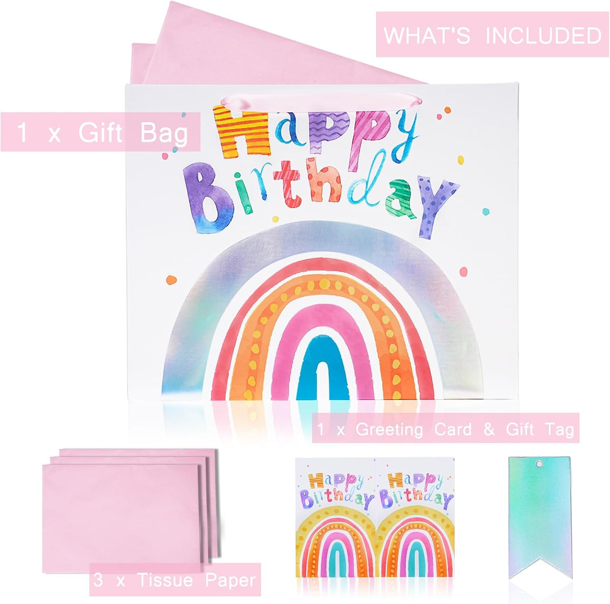 WRAPLA 13" Large Dinosaur Birthday Gift Bag, Blue Holographic Design