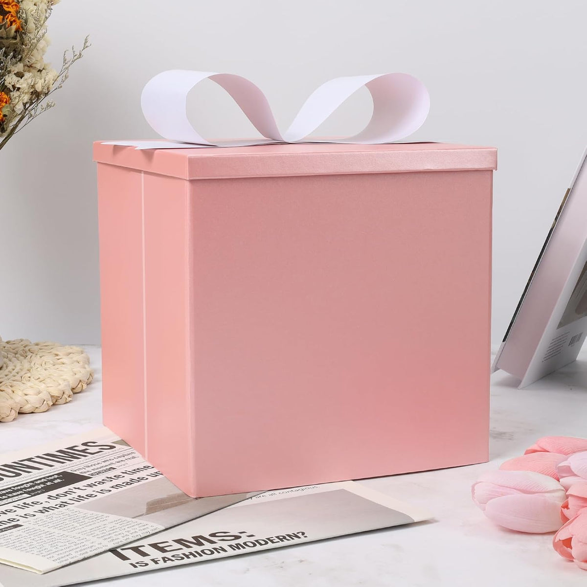 WRAPLA Large Black Gift Boxes with Lids, 10x10x10 Inch Foldable Design