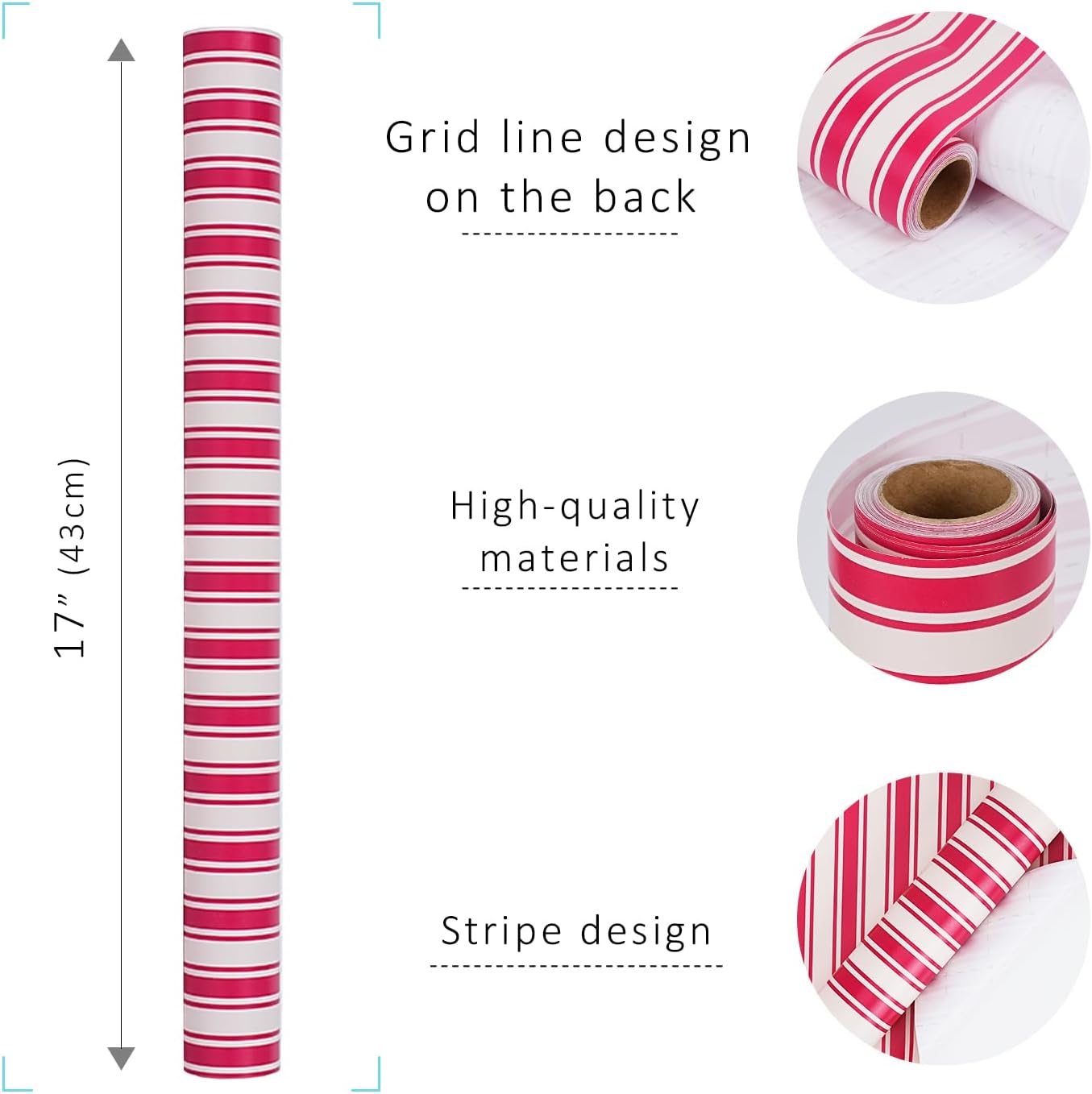 WRAPLA Reversible Christmas Wrapping Paper, Candy Cane Stripes 43cm x 10m