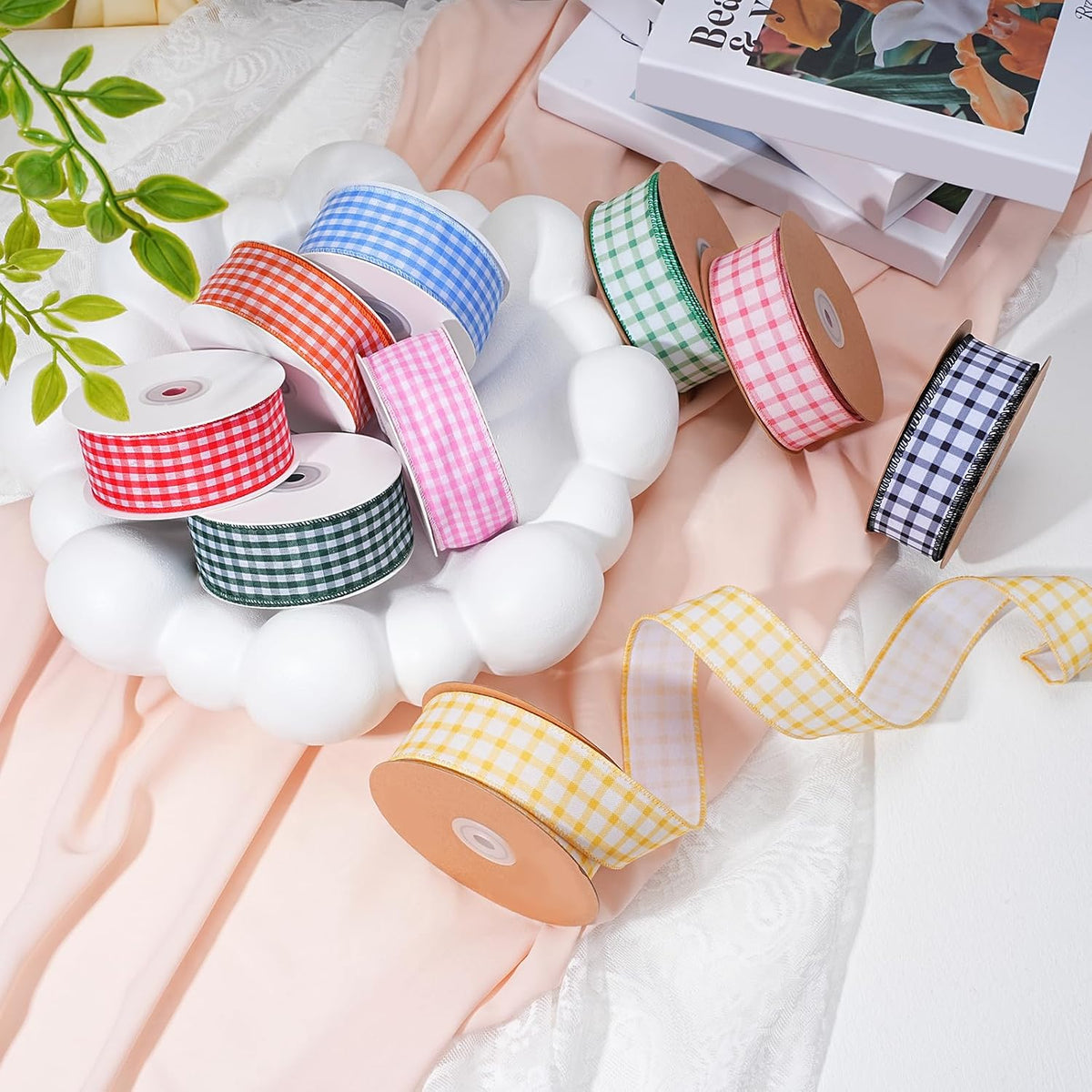 Pink Gingham Burlap Ribbon Wired 1.5 Inch x 10 Yards