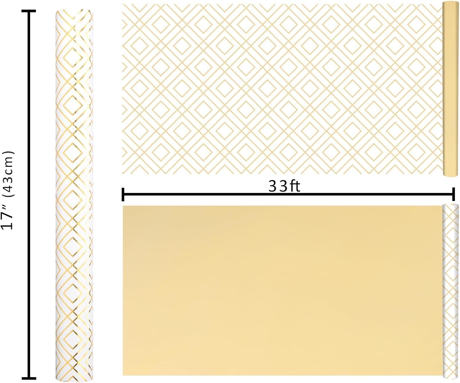 WRAPLA Luxury Wrapping Paper, White Gold Botanical Foil for Wedding Gifts