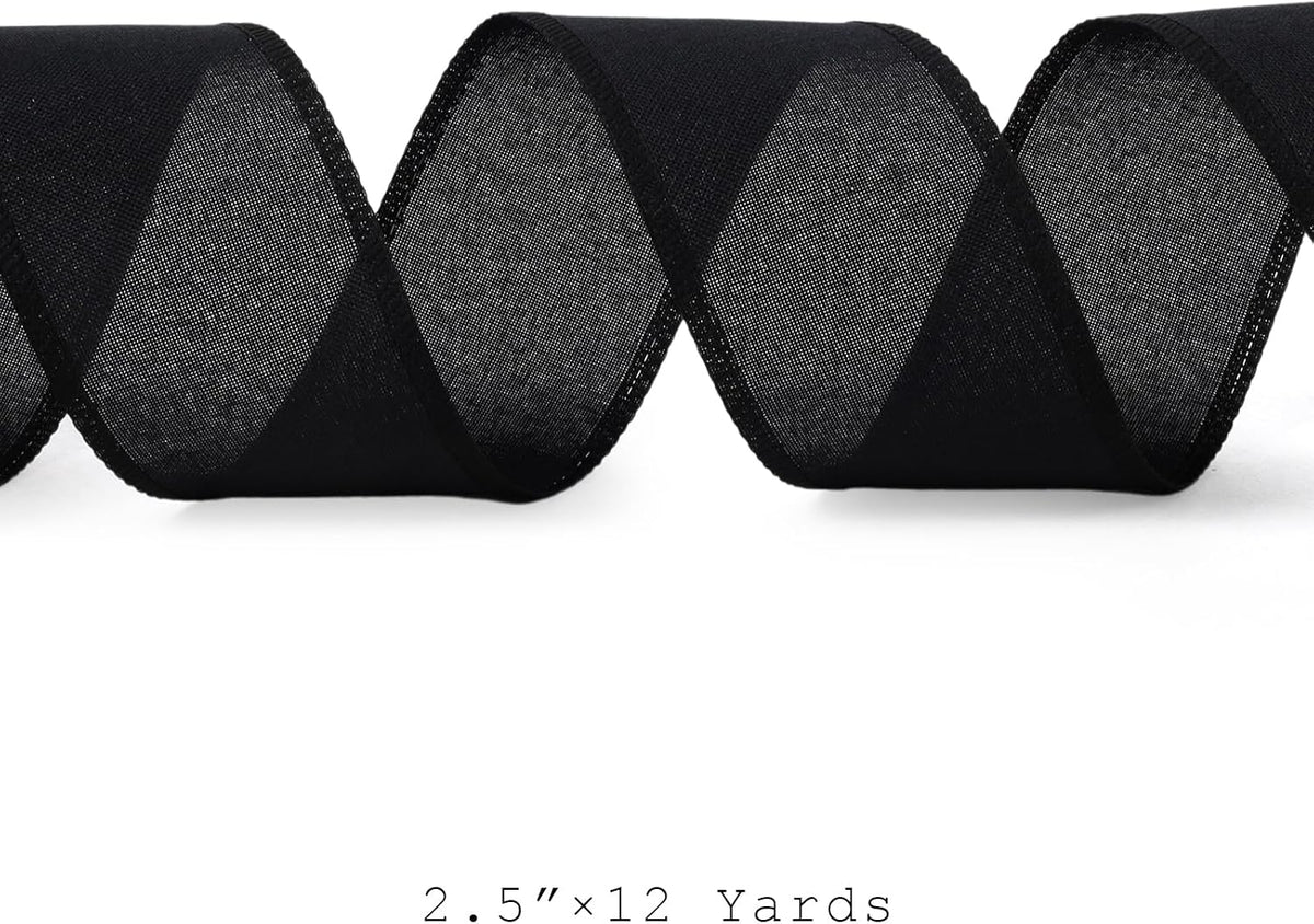 1.5 Inch Black Burlap Wired Ribbon, Halloween Crafts & Gift Wrapping
