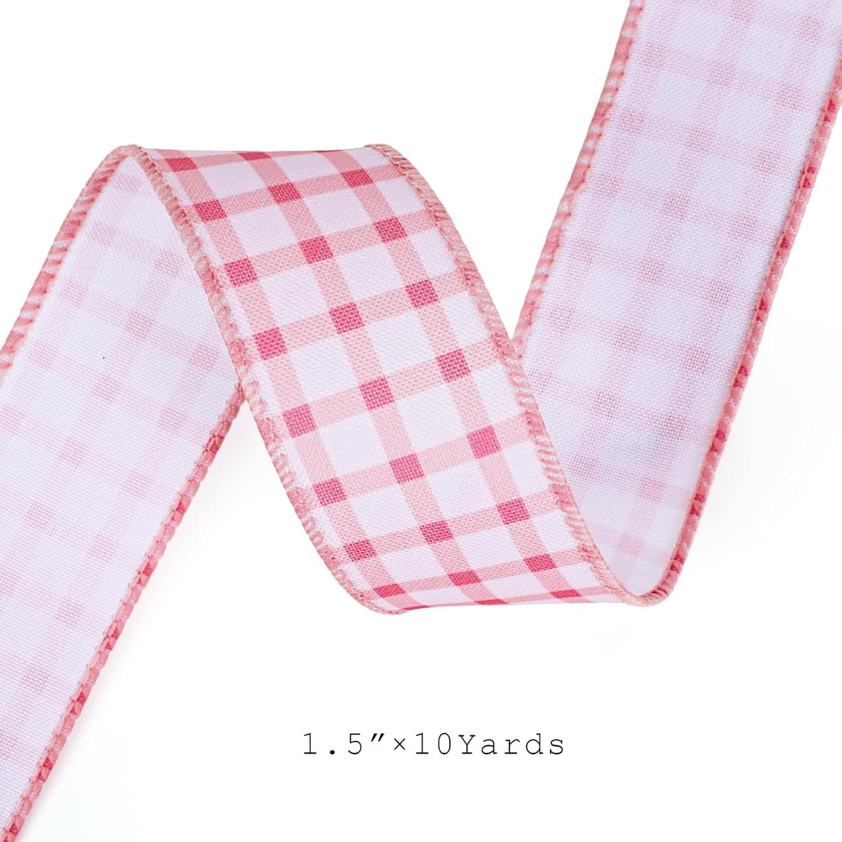 Pink Gingham Burlap Ribbon Wired 1.5 Inch x 10 Yards