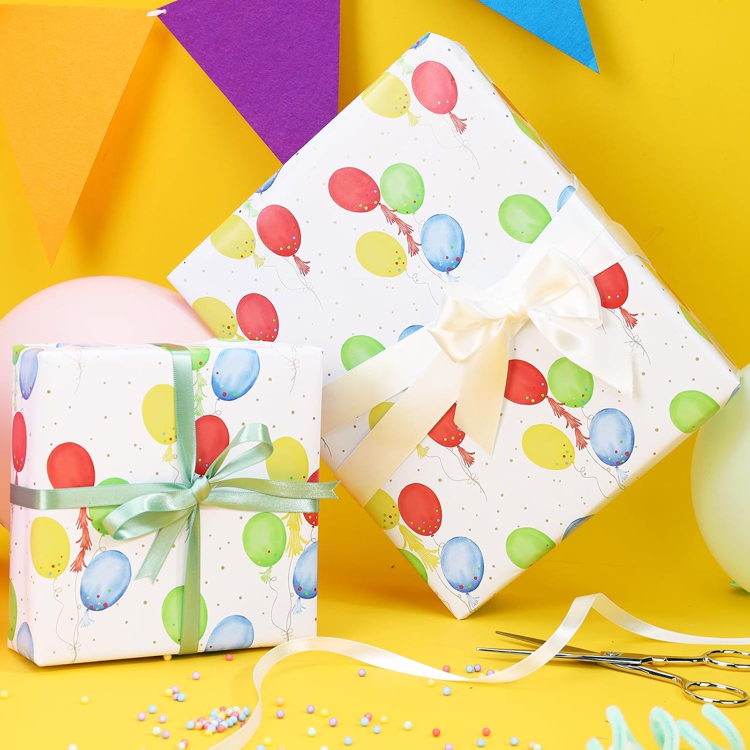 WRAPLA Birthday Balloons Wrapping Paper for Boys Girls 43cm x 10m